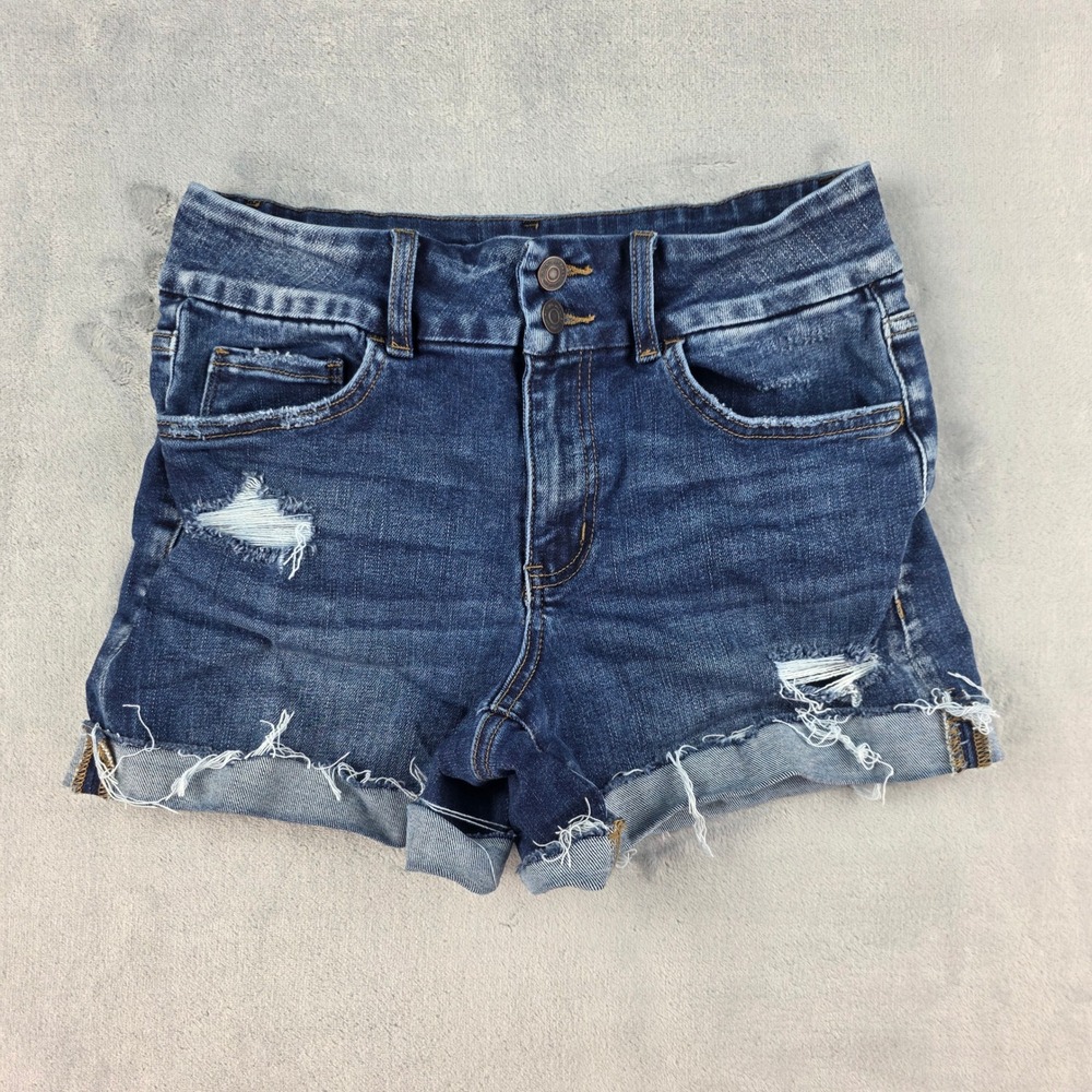 Flying Monkey Womens Distressed Denim Shorts Dark Wash‎ High Rise Size 28 F5598
